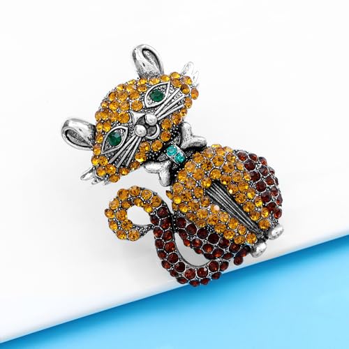 Image of Rhinestone Cat Brooch Pin for Women Girls Men Vintage Crystal Animal Kitten Brooches Classic for Wedding Party Dance Banquet Lapel Pins Dainty Christmas Anniversary Jewelry Unisex Gift Clothes Accessories Christmas