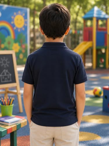 Image of Lux Cozi Boy's Polycotton Polo T-Shirt | Solid Collared Half Sleeve Tee for Kids | Soft Breathable Summer Wear | Casual Smart Polo T-Shirt | 3-14 Years