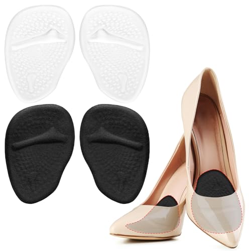 Image of 2 Pair Gel Cushion Insoles Adhesive Cushioning Insoles Sandals Flats Dress Shoes, Ball of Foot Cushions Heel Cushion Inserts for Women for High Heels Sandals Flats Boots Pumps (Clear, Black)