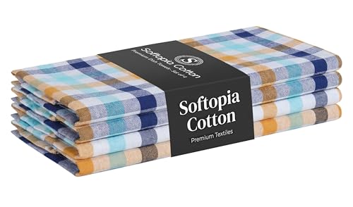 Image of Check Dish Towels 4 Pack, 18 inchx26 inch, Absorbent Hand Towels for Kitchen Use, Quick Dry Cloths, Durable Washable Rags, Reusable Dishcloth Set - Indigo Blue, Mustard Yellow, Aqua Blue