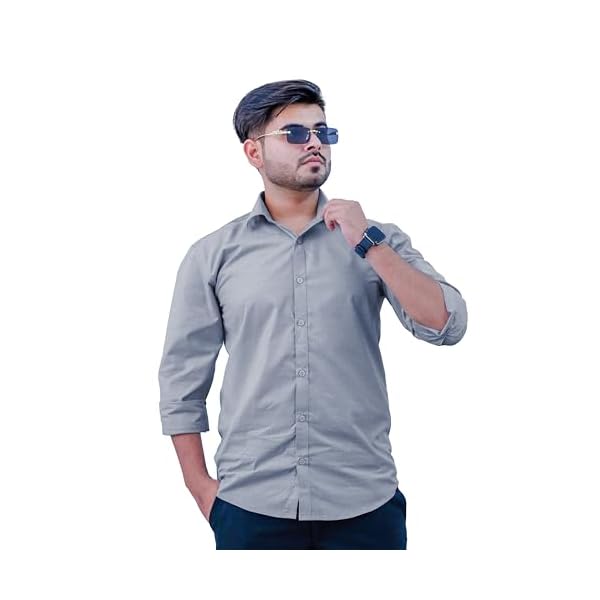Sparrow Outfit Men’s Pure Cotton Regular Fit Shirt | Casual Wear Formal Shirts for Men and Boys | Spread Collar Long Sleeve Button Down Shirt for Office Parties Festival Special Occasions (Grey)