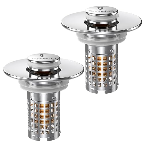 Image of Bathroom Sink Drain Strainer(New-2pcs), Pop-up Sink Drain Strainer with Removable Stainless Steel Strainer Basket Hair Catcher, Bathroom Sink Strainer for Bathroom Sink Stopper Replacement