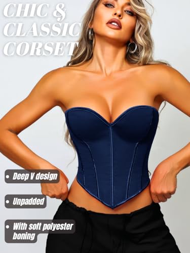 Image of ChiaoLezhee Heart Corset Top For Women, Sexy Concert Outfits Going Out, Strapless Crop Top, Overbust Bustier