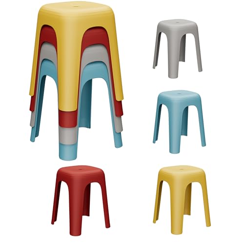 Image of 4 Pack Stackable Classroom Stools 18 Inch Nesting Plastic Stools Portable Backless Chairs for Classroom, Students, Adults, Living Room, Dining Room, Office Home