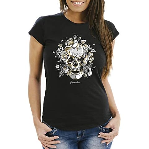 Neverless® Camiseta de Calavera y Rosas para Mujer Cover