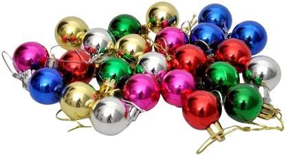 Image of 24 Multi Christmas X-Mass Tree Decoration Balls Hangings Ornaments Merry Ball Bauble Decoration for Home Party (24 Multi Colour)