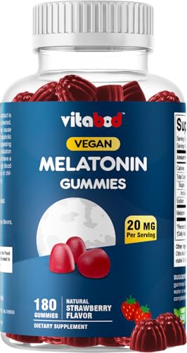 Vitabod Melatonin 20mg Gummies - 180 Count - Drug Free - Natural Strawberry Flavor - Vegetarian Non-GMO Gluten Free (1 Bottles)