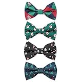 QKURT 4 PCS Men’s Christmas Bow Tie, Festival Theme Pattern Adjustable Pre-tied Neckwear for Mens & Boys