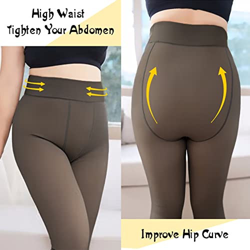 Fulnew Fake Translucent Nude Fleece Tights Winter Fleece Lined Sheer Tights Opaque Thermal Pantyhose For Women (Plussize,Black,220) #TOP1