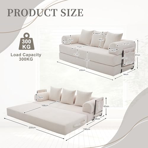 Sofá de compresión plegable para salones pequeños con bolsillos laterales beige 3