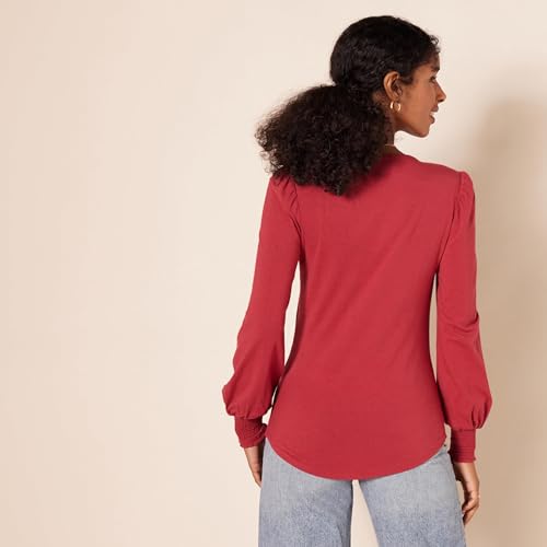 Image of Amazon Essentials Women's Long-Sleeve Crewneck Smocked Cuff T-Shirt