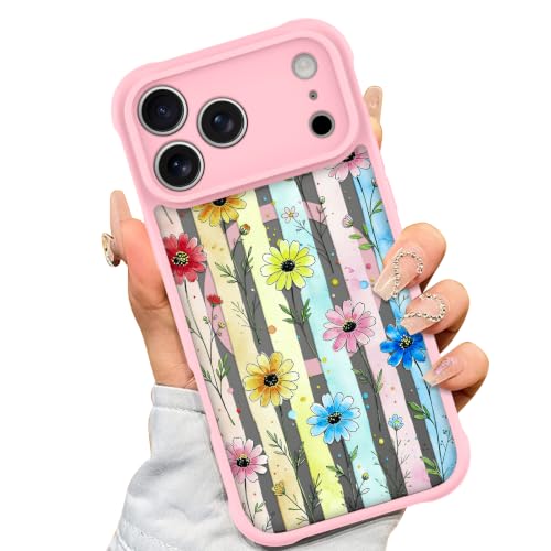 AIGOMARA Magnetic Case for iPhone 17 Pro, Striped Cute Floral - Pink