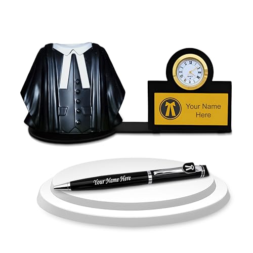 Image of SAVRI Personalized Advocate Coat Pen Stand with Watch & Adv Pen With Name Engraved. Ideal Gift for Advocates, Lawyers, Vakils & Judges. Best for Birthday, Ceremony, Anniversary - Size 4x8 Inch