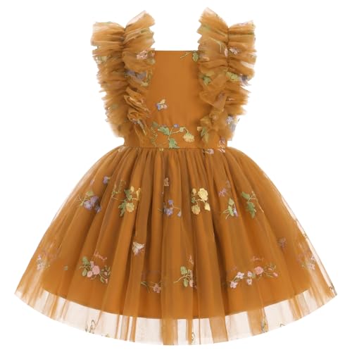 IBTOM CASTLE Flower Girl Wedding Floral Tulle Dress Burnt Orange 3-4T