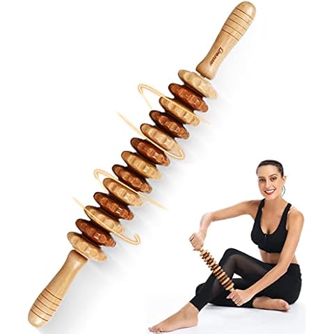 Massageroller mit Griff Massage Holz Anti Cellulite Massagegerät Maderotherapie Set Massagerolle Körper Roller Cover