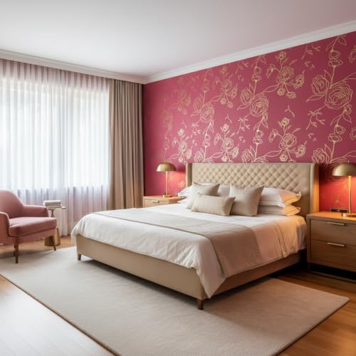Image of VKR Pink and Gold Rose Peel and Stick Wallpaper, Self Adhesive Waterproof PVC Wall Sticker for Bedroom, Living Room and Furniture Decoration (45 cm x 300 cm)