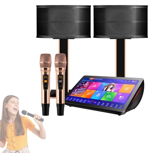 UWYTGF KTV Karaoke System, 19.5 Inch Professional 4K Capacitive Touch Screen Karaoke Player Set with Wireless Microphone & 10-inch Speaker, Power Amplifier Function, for Home, Bar (1T)