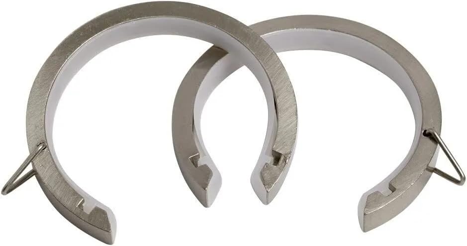 Flat Lined Passing 'C' Rings for 35mm Diameter Metal Curtain Poles (Satin Silver, 50)