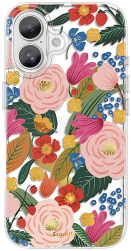 Coque iPhone 16 antichoc MagSafe fine transparente fleurie pour fille et femme