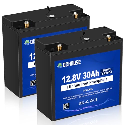 DC HOUSE 2 Pack 12V 30Ah LiFePO4 Lithium Battery with DC Port, Low Temp Cut-Off, 4000+ Deep Cycle Rechargeable Battery, for Scooter Pride Mobility Jazzy Select Electric Wheelchair, Trolling Motor
