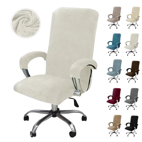 Alishomtll Funda de terciopelo para silla de oficina con reposabrazos, elástica, funda para silla de videojuegos, funda extraíble para silla de oficina, silla de ordenador, silla giratoria (blanco, L)