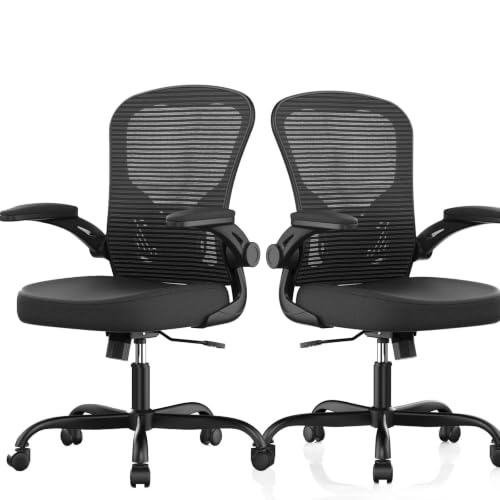 Image of Office Chair, Ergonomic Desk Chairs 330LBS Capacity High Back Mesh Computer Chair with Flip-up Armrests, Comfy Work Chair with Adjustable Lumbar Support (Pack of 2)