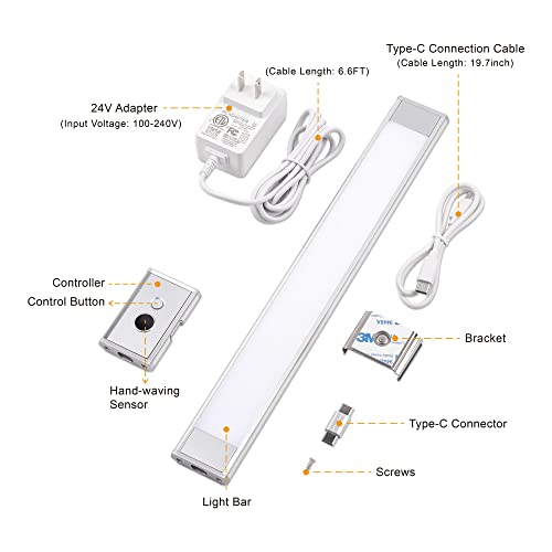 Image of LIT-PaTH 11.8 Inch Under Cabinet Light with Hand Wave, Plug-in Under Counter Lighting, Dimmable & 3 Color Temperature, LED Magnetic Closet Lights for Kitchen, Silver Finish