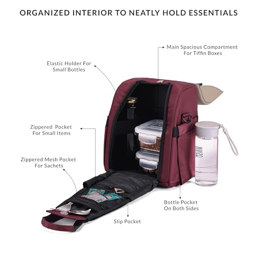 Image of Carriall Nova Meal Bag - Maroon Lunch Bag /Tiffin Bag for Daily Use, Office, College, School, Travel & Picnic | Easy to Clean & Easy to Carry | 6.7 L Storage Capacity | For Men, Women, Boys & Girls