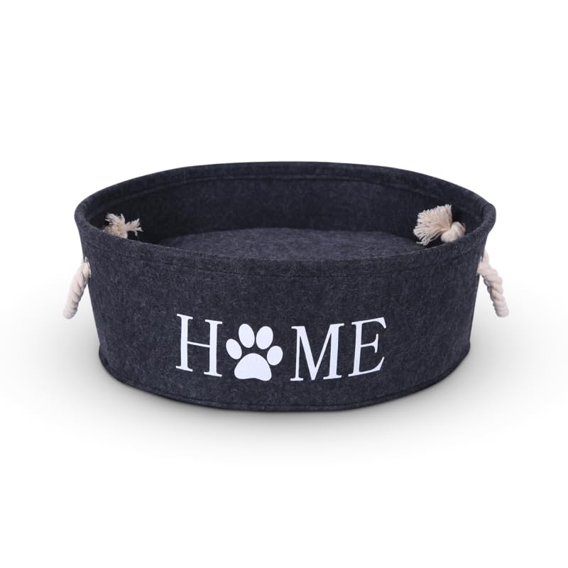 Bestlivings Katzenkorb Ø40cm - inkl. Kissen - Katzenbett Home - Katzenschlafplatz aus Filz rund, Filzbett für Katzen - Haustier Liegeplatz mit Henkel