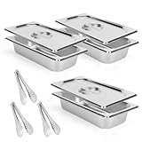 WeeGoo Lot de 3 récipients alimentaires rectangulaires 1/3 en acier inoxydable avec couver...