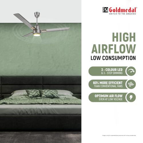 Image of Goldmedal Opus Aura Lux BLDC Ceiling Fan 1200mm With Remote|High Speed | Fans for Living Room,Home | 3-Colour Led | Titanium Grey