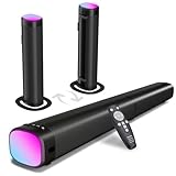 LustLocke Soundbar für TV Geräte, Soundbar mit RGB-Leuchten, 100W, 3 EQ-Modi, Einstellbare Lautstärke, Lichtmodi, Bluetooth 5.3, ARC/Opt/AUX Anschluss, Abnehmbar 2 in 1 für TV/PC/Gaming/Projektoren