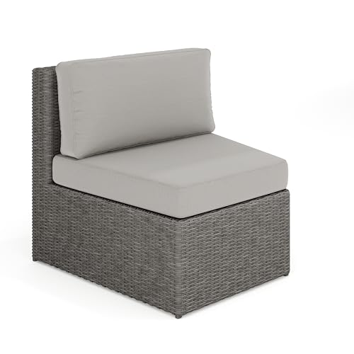 Martha Stewart Bedford Indoor-Outdoor Modular Patio Curved Sectional Sofa Seat with Rattan Wicker Finish in Gray with Gray All-Weather Cushions