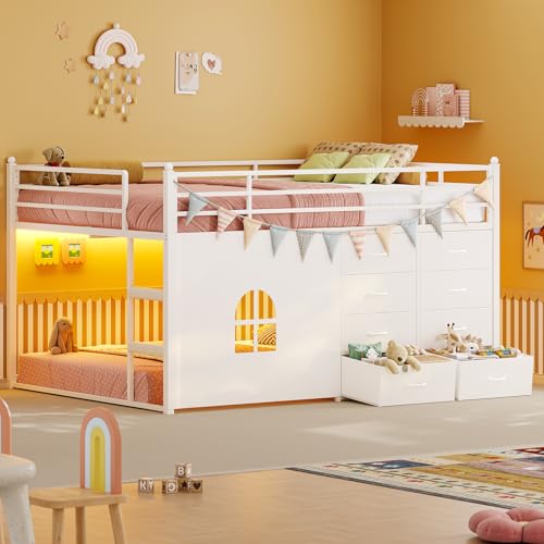 UPOSOJA Full Over Twin Bunk Bed with 8 Fabric Drawers,