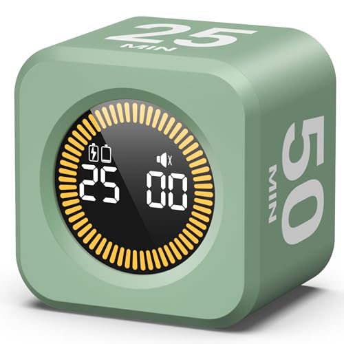 KADAMS Pomodoro Cube Timer Productivity Visual Timer - 5/10/25/50 Min Rotating Countdown (1, Green)