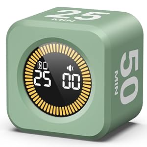 KADAMS Pomodoro Cube Timer Productivity Visual Timer – 5/10/25/50 Min Rotating Countdown (1, Green)