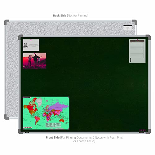 Image of Scholar Art Metis 3x4 Feet Fabric Pin-up Display Board for Study Table & Kids Room | High Strength Velvet Cloth + High Density Soft Board for Pinning Photos, Sticky Notes & Reminders (Dark Green)