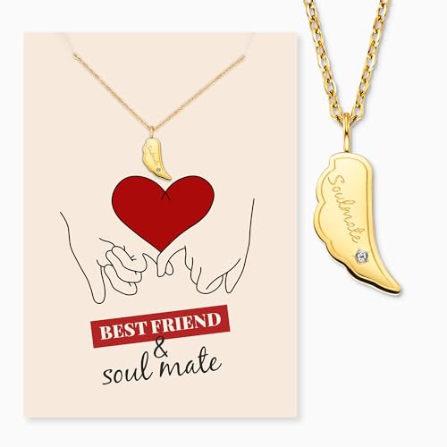 Engelsrufer Tarjeta de felicitación Soulmate con collar de acero inoxidable y oro – Regalo cariñoso para mejor amiga o pareja – Emoción y estilo