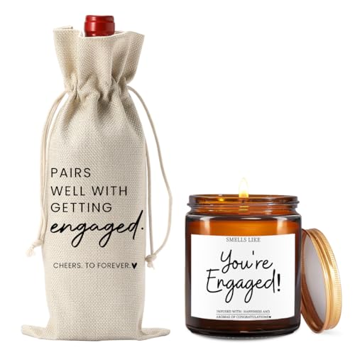Image of Engaged Gifts Engagement Gifts for Couples Her Engagement Party Decorations | Gift for Couple Wine Bag Scented Candles Set Pairs Well with Getting Engaged Wine Bag Smell Like You're Engaged