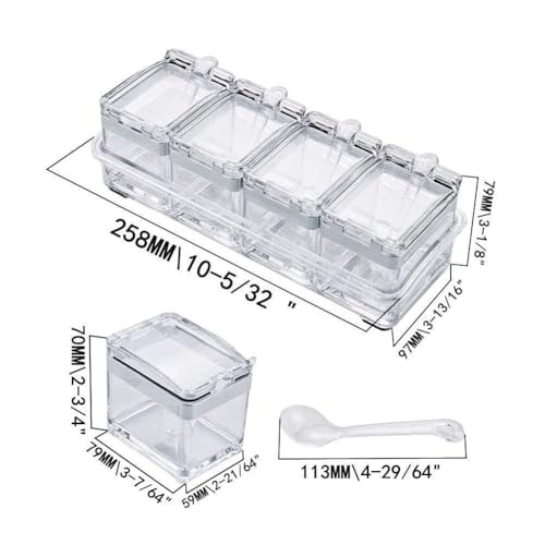 Image of Spice Box Set with Transparent Containers, Hinged Lids, Spoons and Tray
