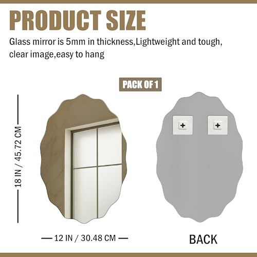 Image of Rousrie Frameless Wall Mirror for Bathroom, Glass, Modern, Clear, Wall Mount, 45 x 30 cm (1, Unique)