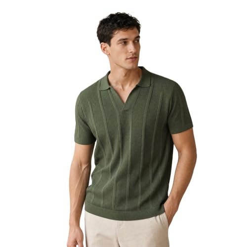 Image of NOBERO Men's Textured Polo Shirt, 100% Cotton Flat Knit, Regular Fit, Vibrant Hues, Classic Polo Collar, Soft & Breathable Casual Wear
