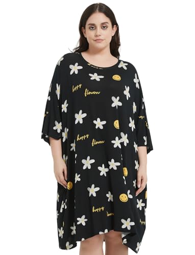 Image of KFUBUO Plus Size Nightgowns for Women Oversized Sleep Tshirts Dress Short Sleeves Sleepwear With Pocket Fit S-5XL