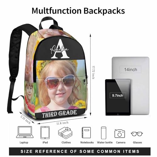Image of Personalized Backpacks for Kids Custom Bookbag Lunch Box Set for Girls Boys Toddler School Daypack with Photo Name Elementary School Travel Daypack