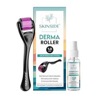 SKINSIDE Derma Roller for Hair & Beard Growth | 540 x Titanium Microneedles Roller for Hair | For Men & Women | With Pro