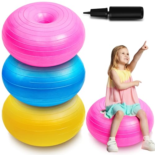 Image of Lewtemi 1 /2 /3 Pcs Flexible Seating for Classroom Elementary 20 Inch Yoga Ball Chair for Kids Wobble Chair for Sensory Kids Large Donut Ball Seats with Inflator for School Office