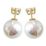 Navachi - Pendientes chapados en oro de 18 quilates de doble cara, color verde oscuro, perlas de imitación