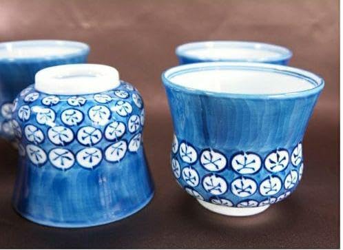 1808 源右衛門 染付丸紋濃 湯呑 9客 未使用 1808 源右衛門 染付