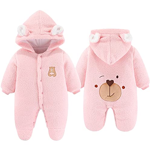 Image of XIFAMNIY Newborn Fleece Footie Jumpsuit Hooded Warm Thicken Winter Outwear Snowsuit for Baby Girls and Boys