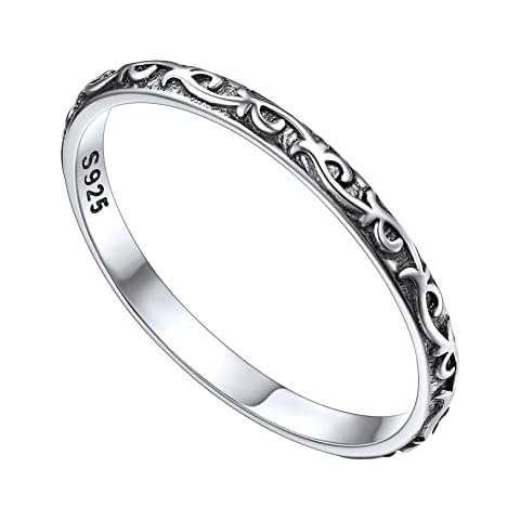 Sterling Silver Rings for Women Size Q, Plain Silver Band Stacking Rings Classic Celtic Trinity Knot Promise Ring for Mother Daughters Cover